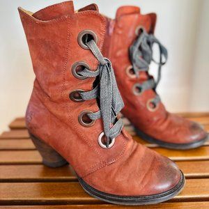John Fluevog Brown East End Gladstone Mid-Calf Lace Up Boot